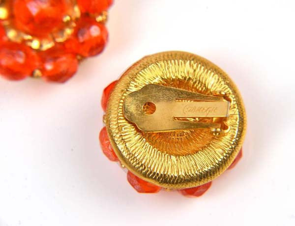 1960s Hattie Carnegie Tangerine Glass Bead Necklace and Earrings