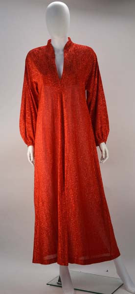 1970s Halston Red Metallic IV Dress