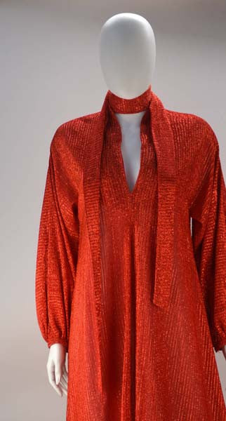 1970s Halston Red Metallic IV Dress