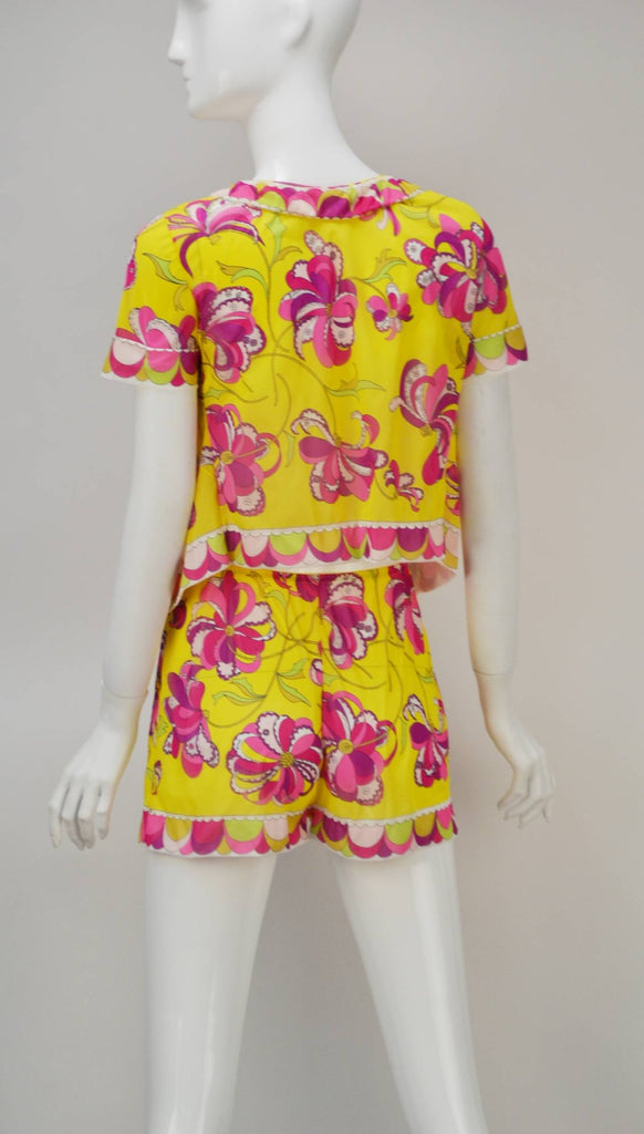 1960s Emilio Pucci for Formfit Rodgers Yellow and Pink Lounge Short Set