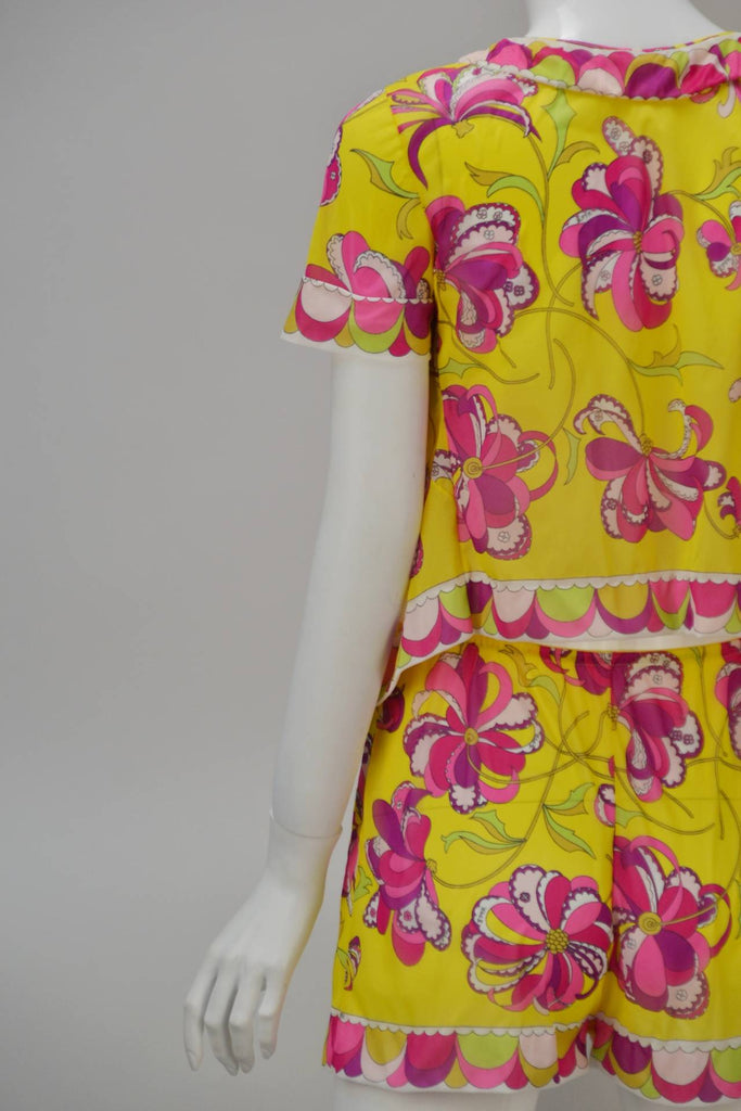 1960s Emilio Pucci for Formfit Rodgers Yellow and Pink Lounge Short Set