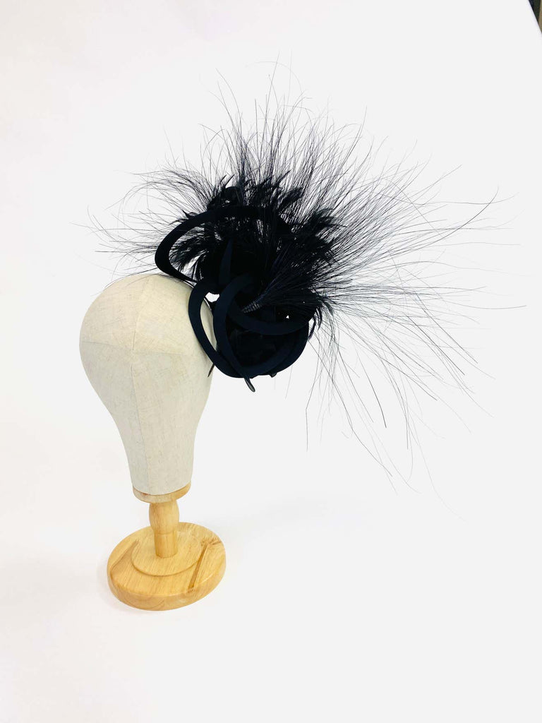 Philip Treacy Navy and Black Feather Sculptural Fascinator