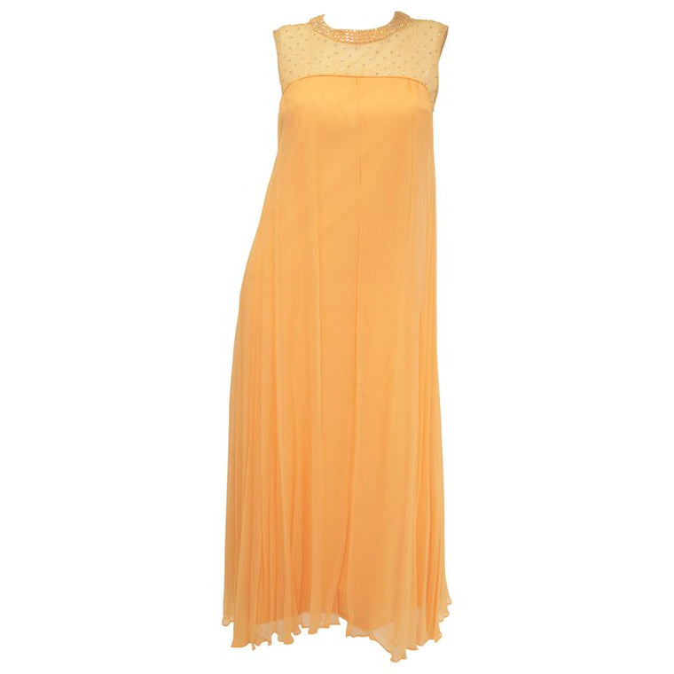 1960s Peach Crepe de Chine and Sequin Dress
