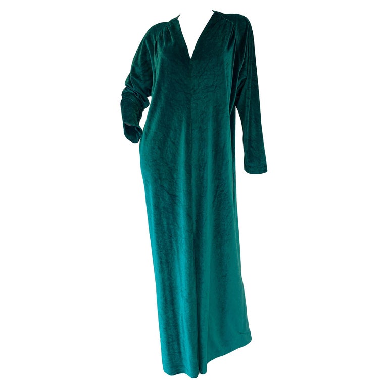 Early 1980's Halston IV Green Velvet Jersey Caftan - MRS Couture Early 1980's Halston IV Green Velvet Jersey Caftan - MRS Couture