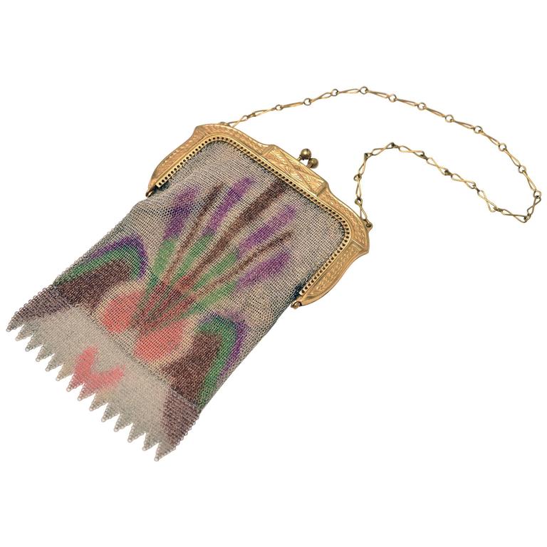1930s Whiting and Davis Art Deco Dresden Multi-Color Mesh Bag
