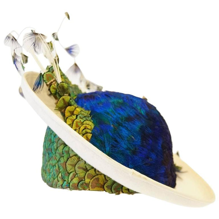 1950s Jack McConnell Peacock Feather Rhinestone Hat