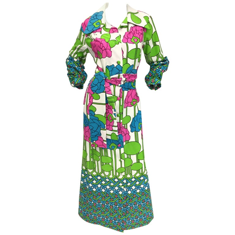 Lanvin Mod Meets Art Nouveau Lily Pad Floral Dress, 1970s - MRS Couture Lanvin Mod Meets Art Nouveau Lily Pad Floral Dress, 1970s - MRS Couture