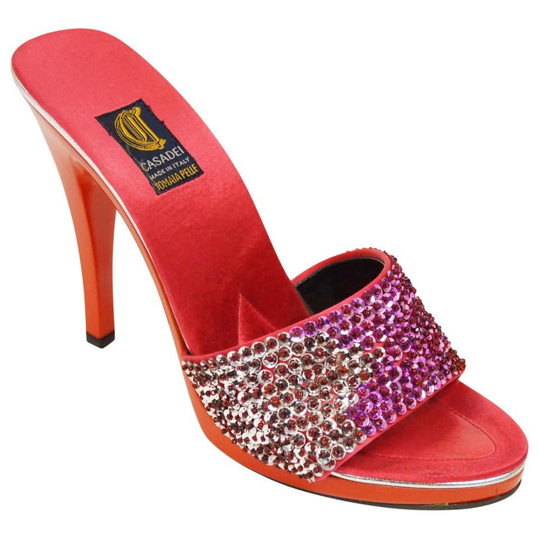 Casadei Red Satin and Sequin Sandals