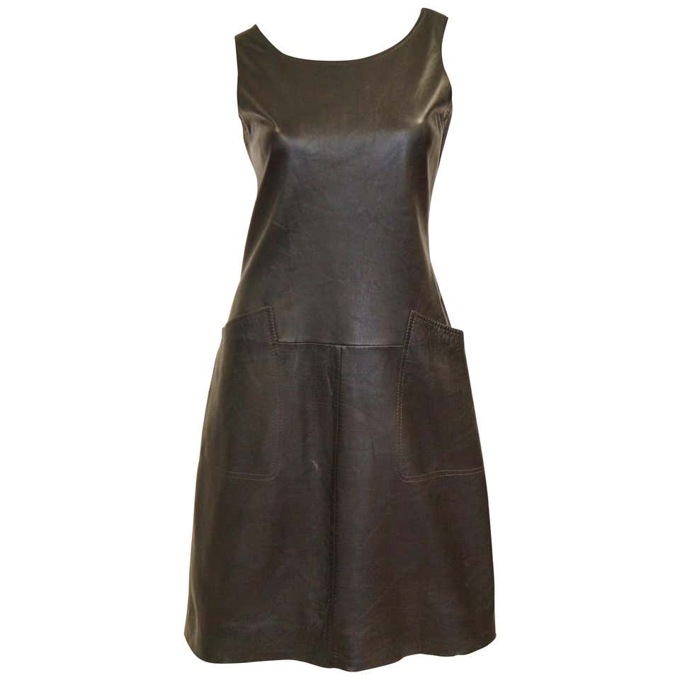 1960s Black Lambskin Leather Shift Dress