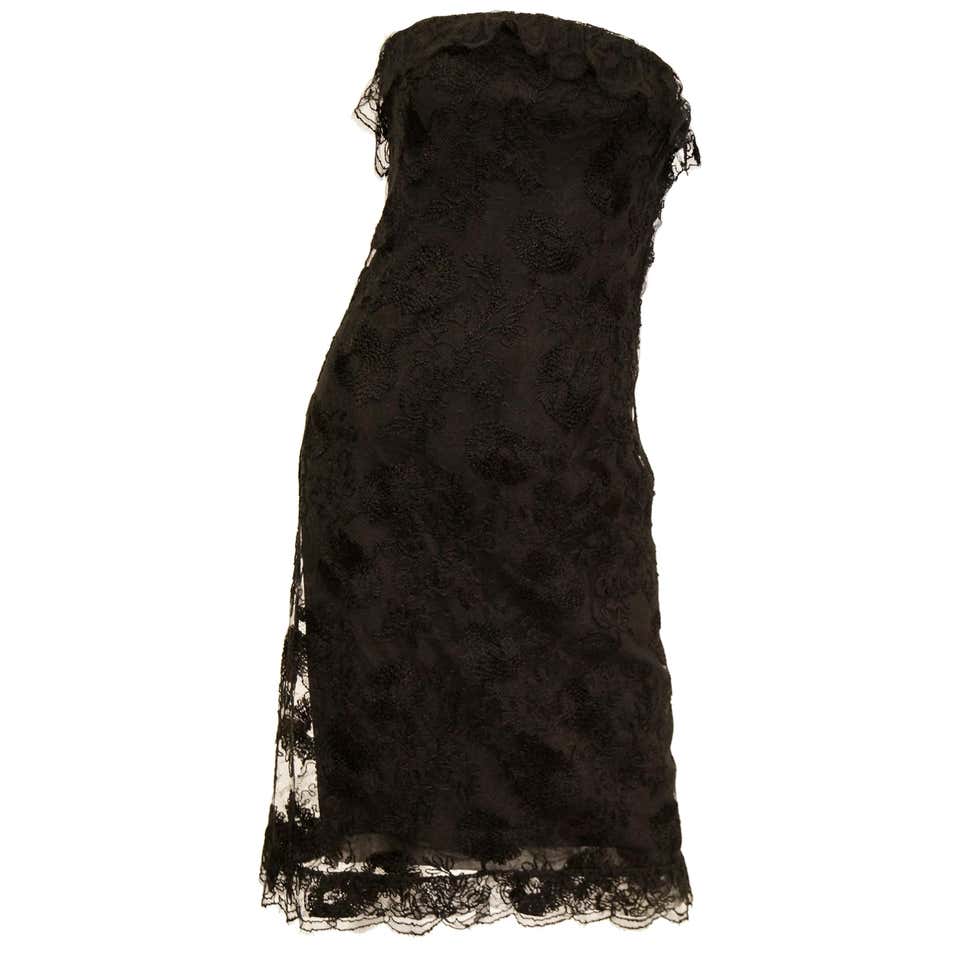 1957 Haute Couture Balenciaga Strapless Black Riechers Marescot Lace Dress 1957 Haute Couture Balenciaga Strapless Black Riechers Marescot Lace Dress
