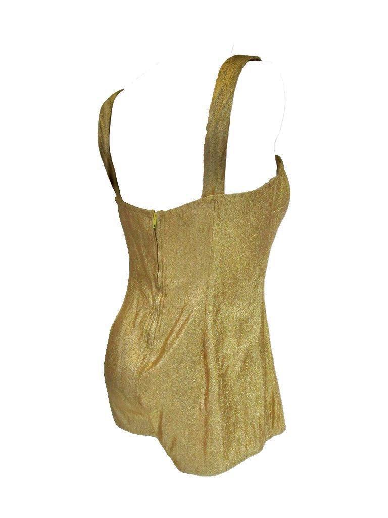 Rare 1950’s Nettie Rosenstein Gold Lame Knit Bombshell Bathing/Play Suit
