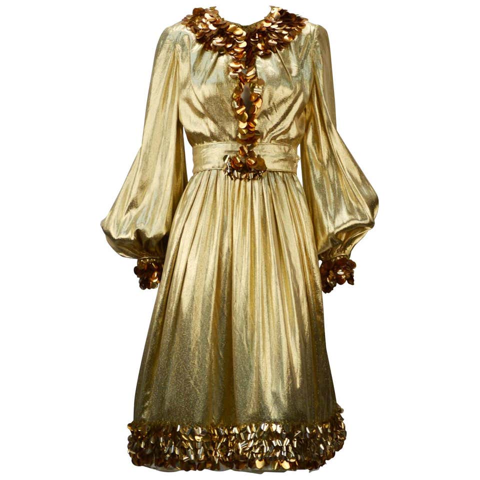 1960s Donald Brooks Gold Metallic Evening Dress with Sequin and Beaded - MRS Couture 1960s Donald Brooks Gold Metallic Evening Dress with Sequin and Beaded - MRS Couture