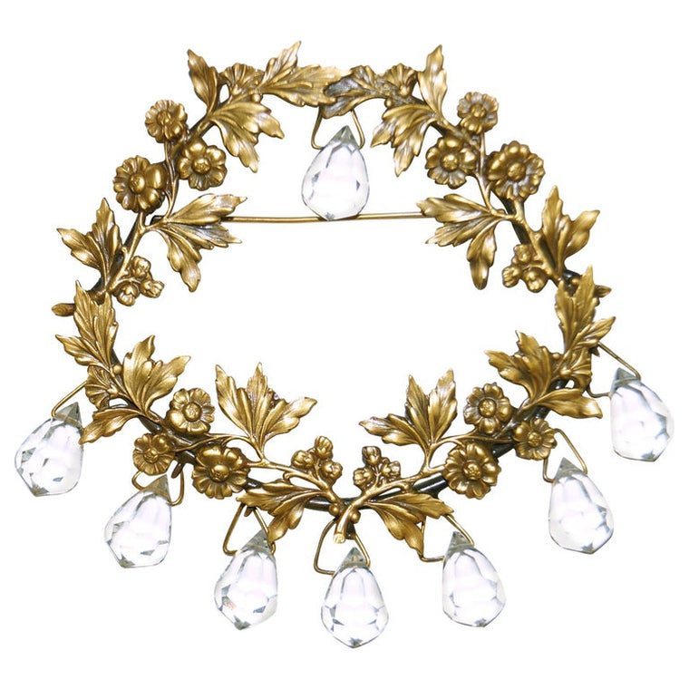 1940s Joseff of Hollywood Chandelier Wreath Brooch in Russian Gold Finish