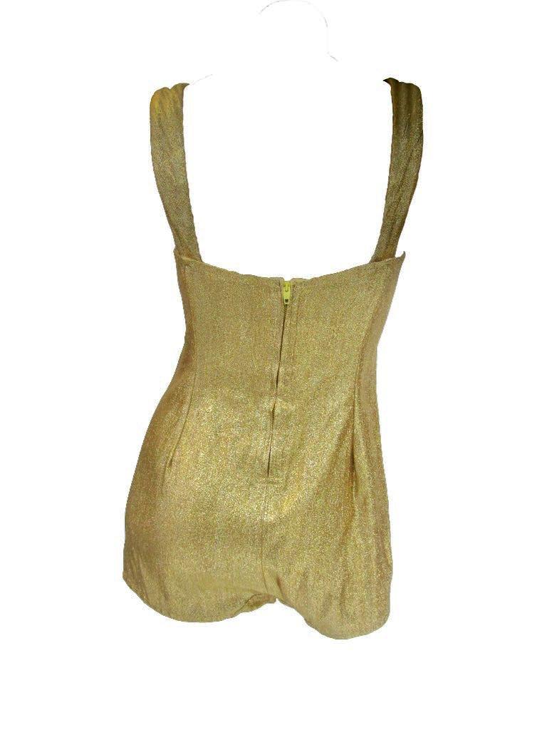 Rare 1950’s Nettie Rosenstein Gold Lame Knit Bombshell Bathing/Play Suit