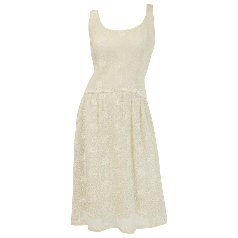 Rare 1960s Jean Louis Couture Ivory Lace and Ribbon Work Cocktail Dress and Jacket Rare 1960s Jean Louis Couture Ivory Lace and Ribbon Work Cocktail Dress and Jacket