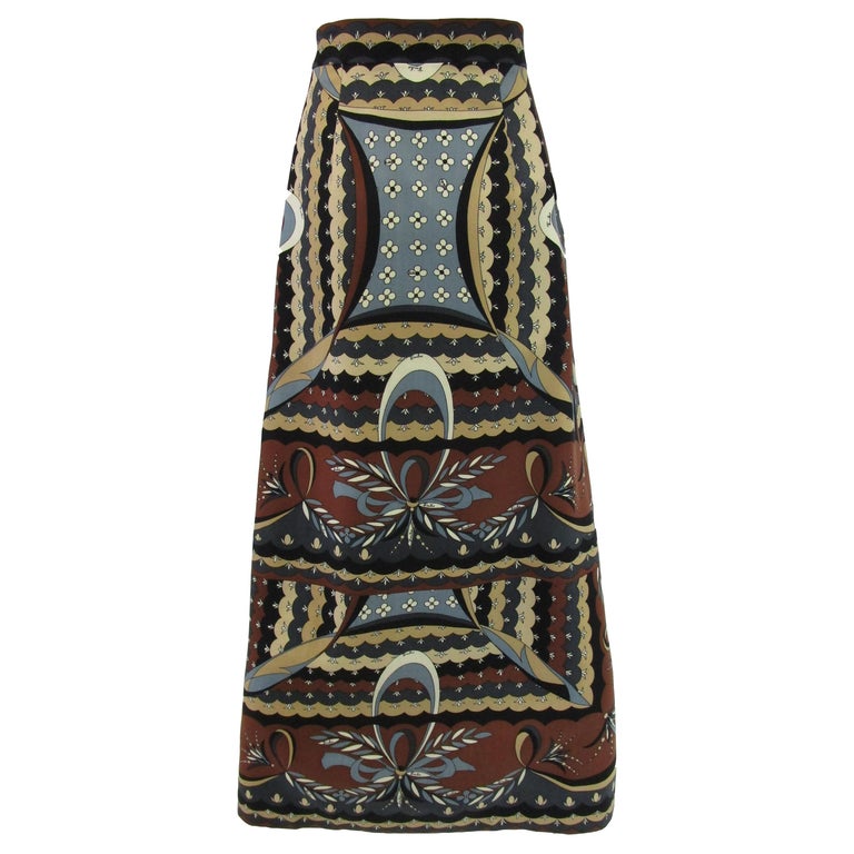 1960s Emilio Pucci Wool Neutral Geometric Print Wrap Skirt