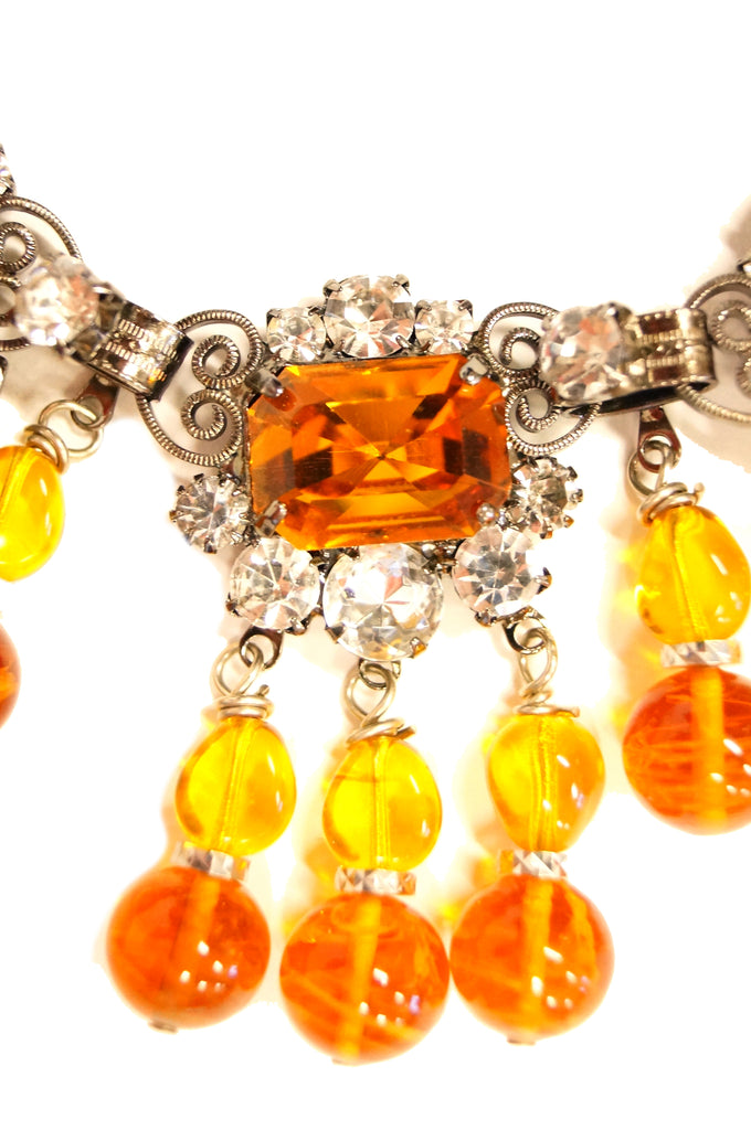 Lawrence Vrba Citrine Glass Statement Necklace and Earrings Set