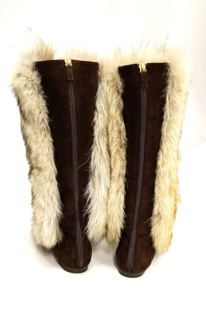 Oscar de la Renta Blonde Fox Fur and Brown Suede Boots