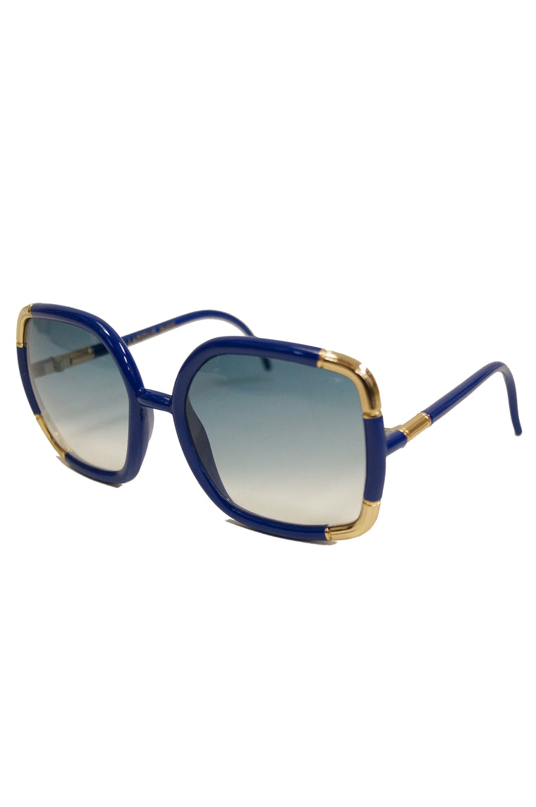 1970s Ted Lapidus Sunglasses Framed in Rare Royal Blue and Gold
