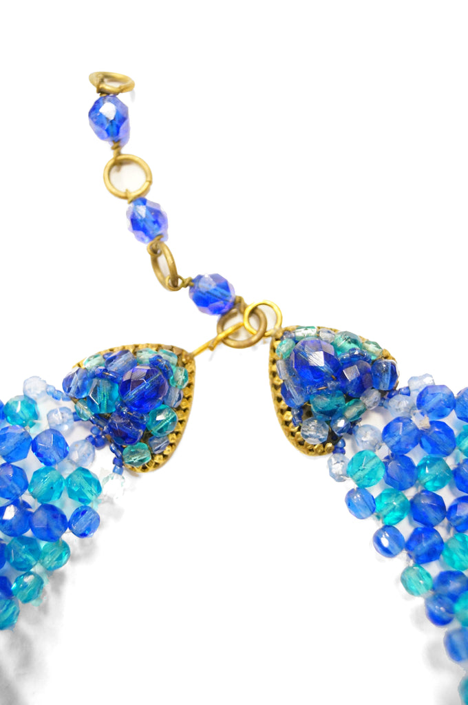 1960s Coppola e Toppo Blue Woven Crystal Necklace and Earrings