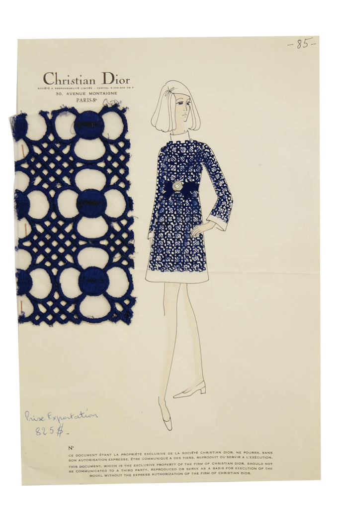 1968 Christian Dior Haute Couture Floral Lattice Lace Mod Dress Original Design