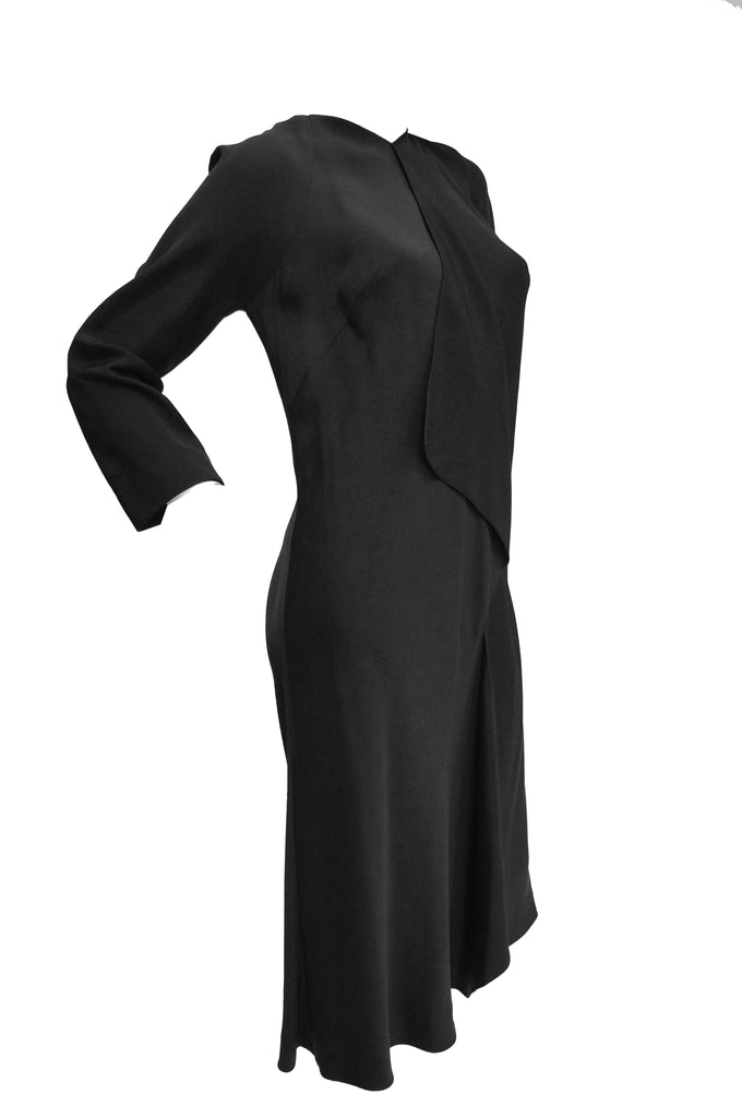 1984 Rare Madame Gres Black Silk Evening Dress w/ Scarf Drape & Original Croquis