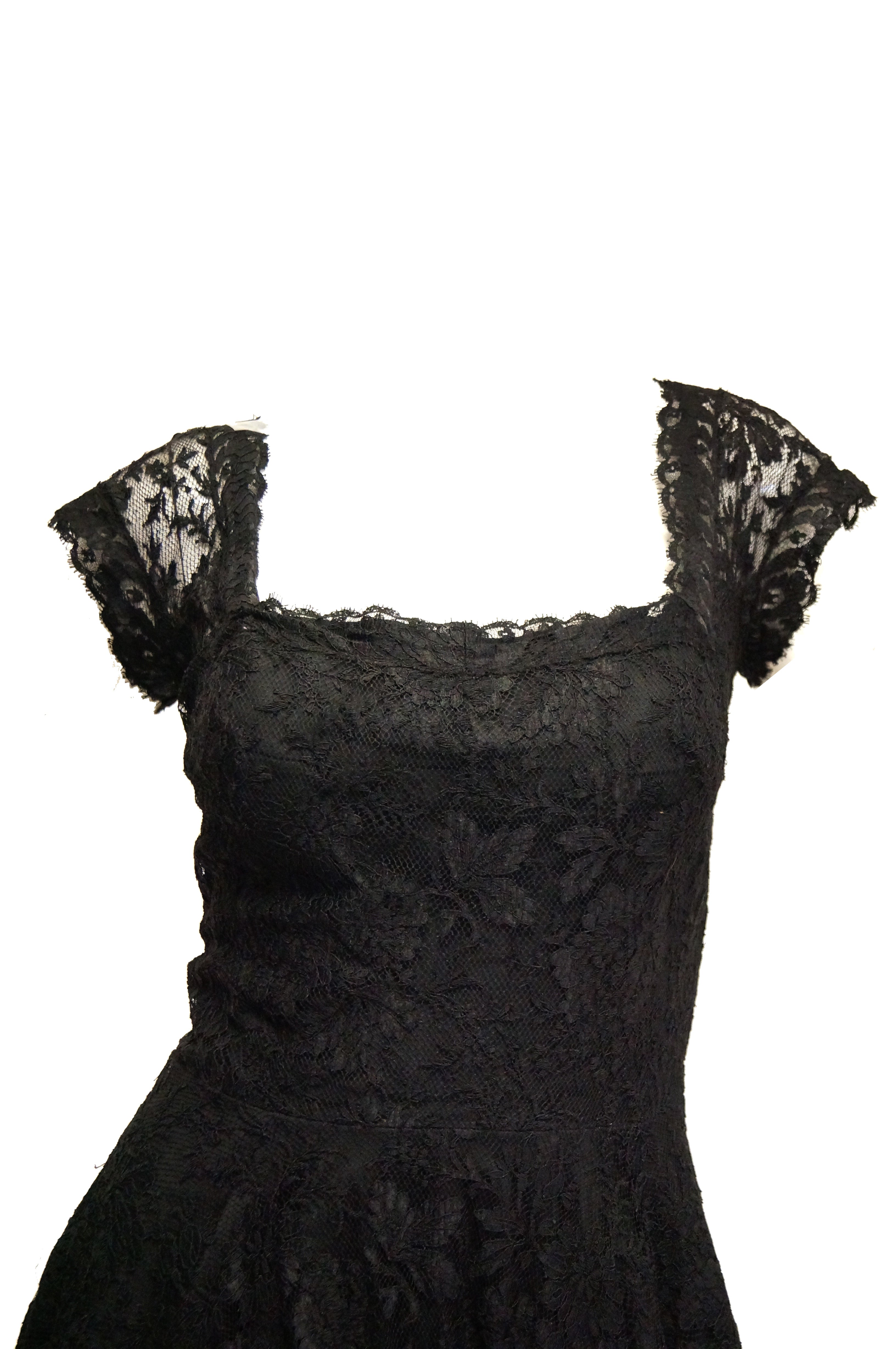 1950s Black Floral French Lace Scoop Back Cocktail Dress - MRS Couture