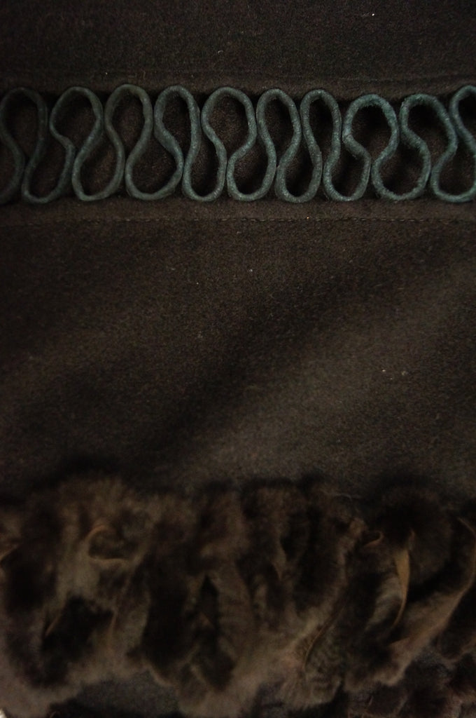 Adrienne Landau Black Wool and Fox Fur Shawl