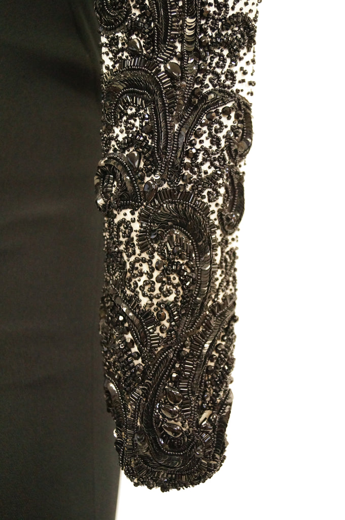 1980s Bill Blass Couture Black and White Beaded Evening Dress