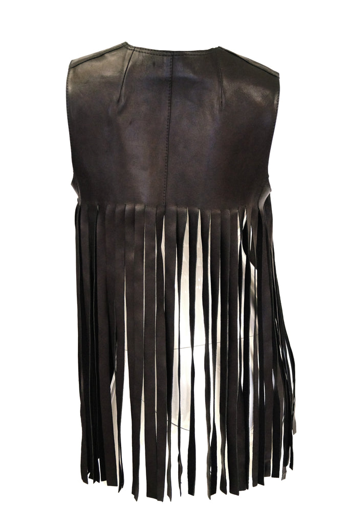1970s French Black leather Fringe Vest Made for Neiman Marcus