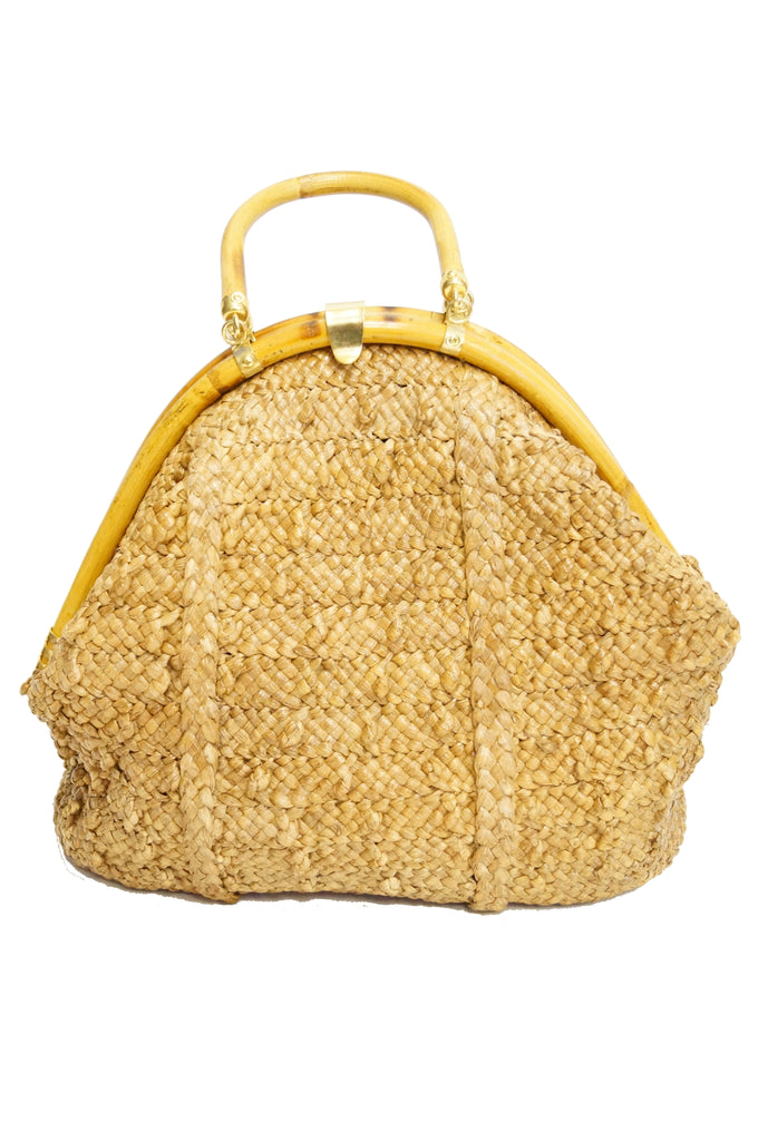 1970s Delill Bamboo Handle Woven Slouch Tote Bag made in Italy