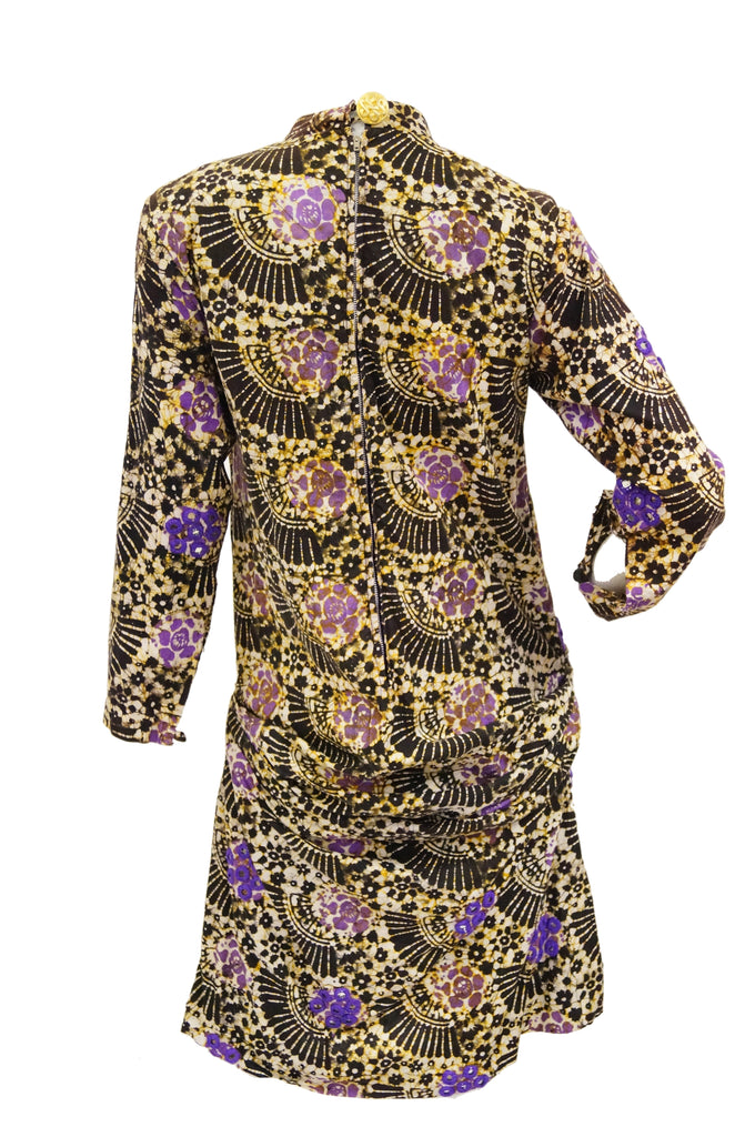 1960s Ramona Rull Batik Dye Dress in Purple and Yellow