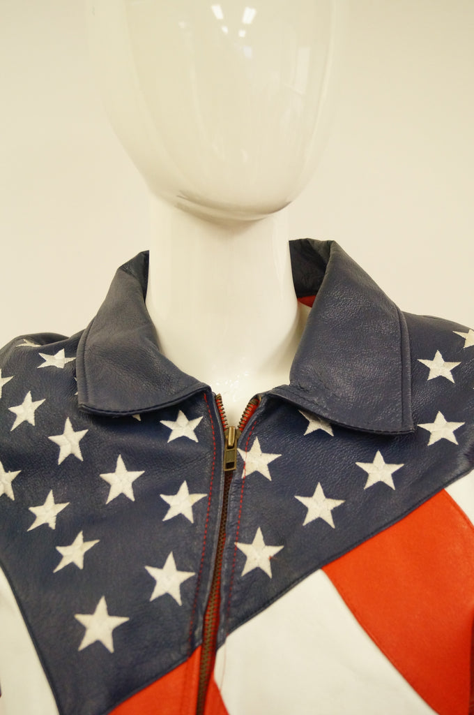 1990s Michael Hoban American Flag Leather Bomber Jacket