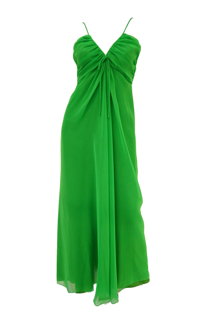 1970s Custom Isabell Gerhart Green Evening Dress with Ostrich Feather Bolero