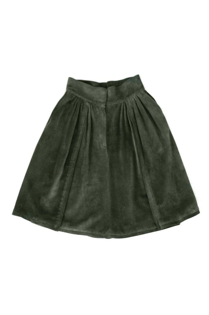 1970s Mario Valentino Pine Green Italian Suede Skirt
