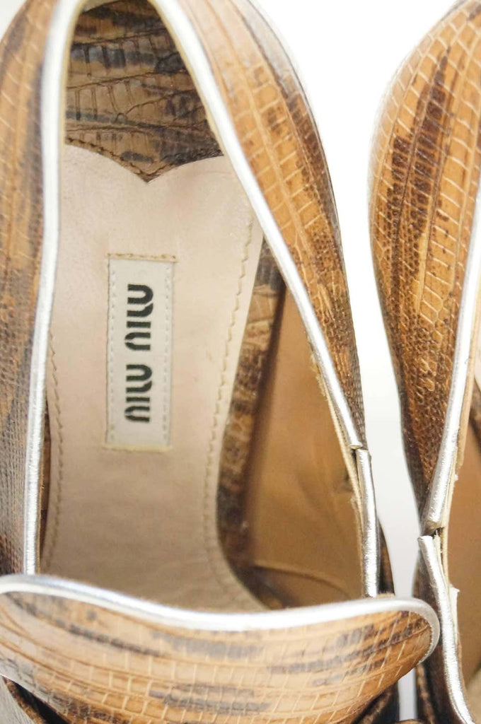 Miu Miu Stamped Snake Skin Leather Bow Platform Booties