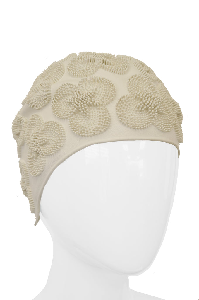 1960s Winter White 3D Flower Burst Swim Cap