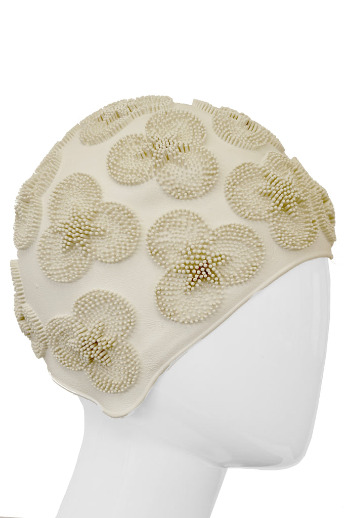 1960s Winter White 3D Flower Burst Swim Cap