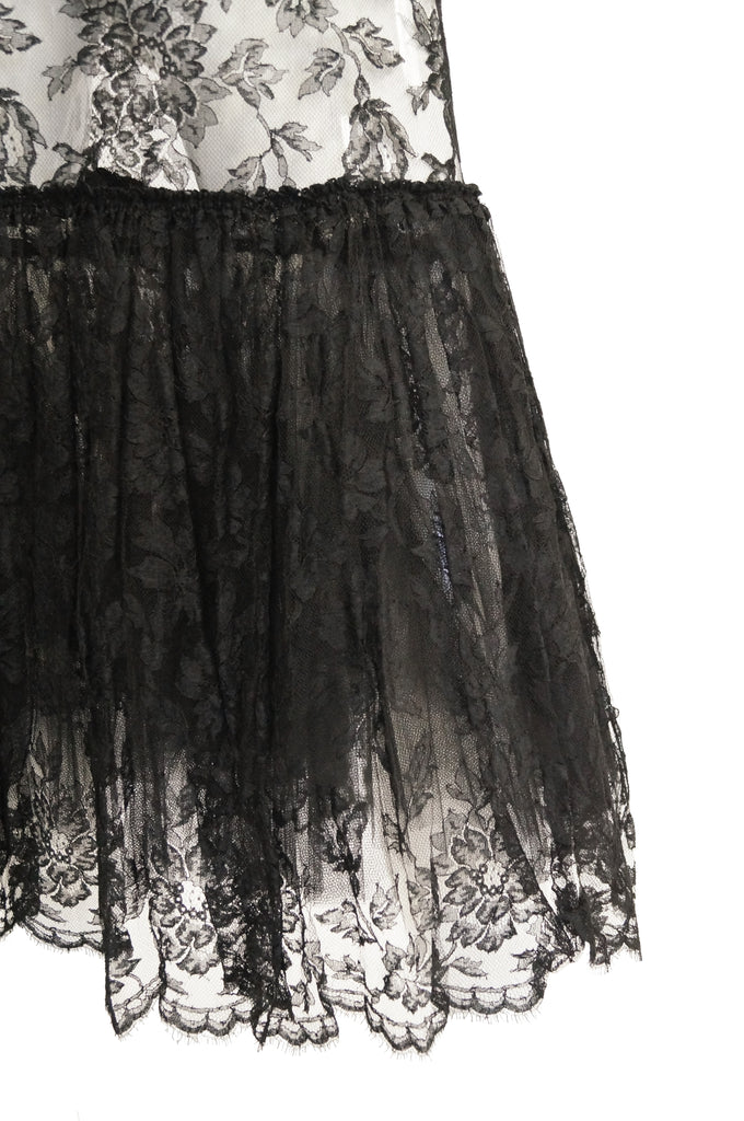 1920s Sheer Black Lace Fluted Ruffle Dress