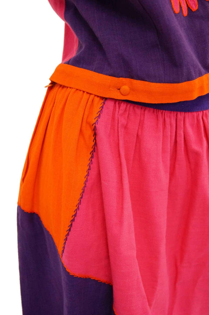 1960s Josefa Pink, Orange, and Purple Embroidered Mexican Shirt and Top