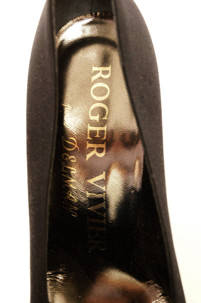 1953 Roger Vivier Black Satin Boule Rhinestone Accent Heels