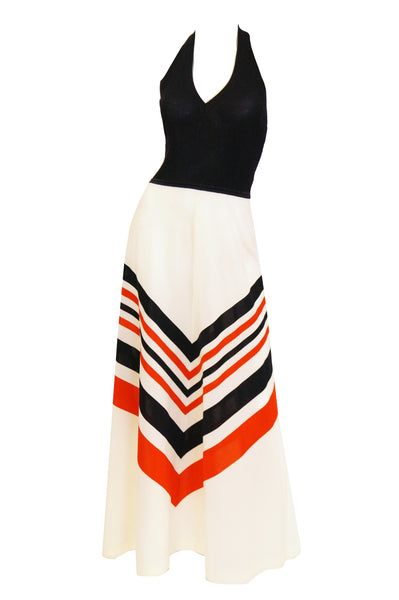 1970s Red, White, and Blue Chevron Halter Maxi Dress with Shawl - MRS ...