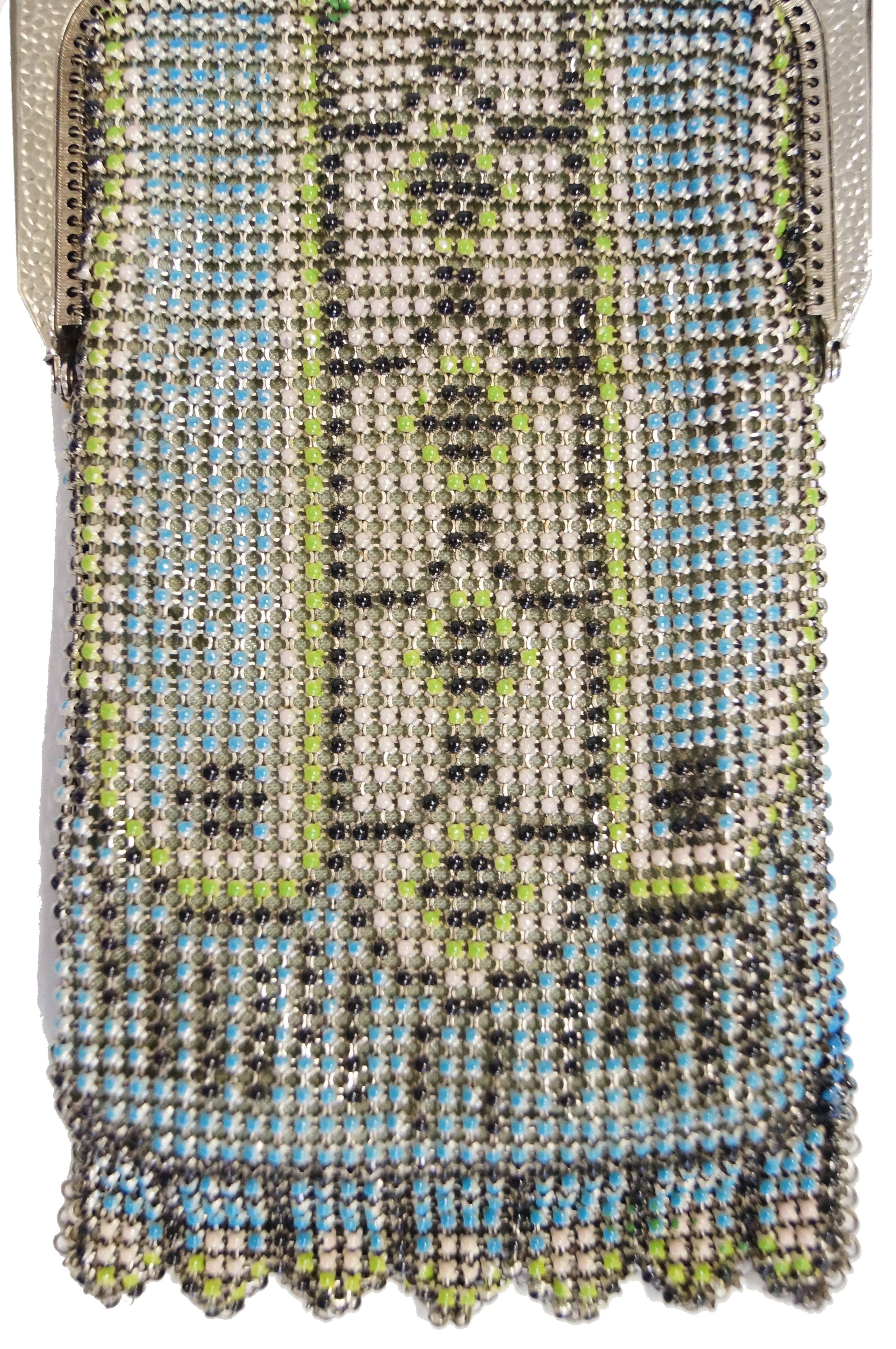 1920s Whiting and Davis Blue Enamel Art Deco Clasp Mesh Bag - MRS Couture