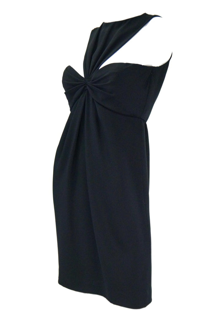 1970s Bill Blass Black Knot Front Cocktail Dress