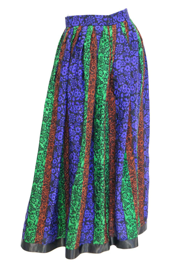 1970s Oscar de la Renta Silk Maxi Skirt in Blue, Green, Red Floral