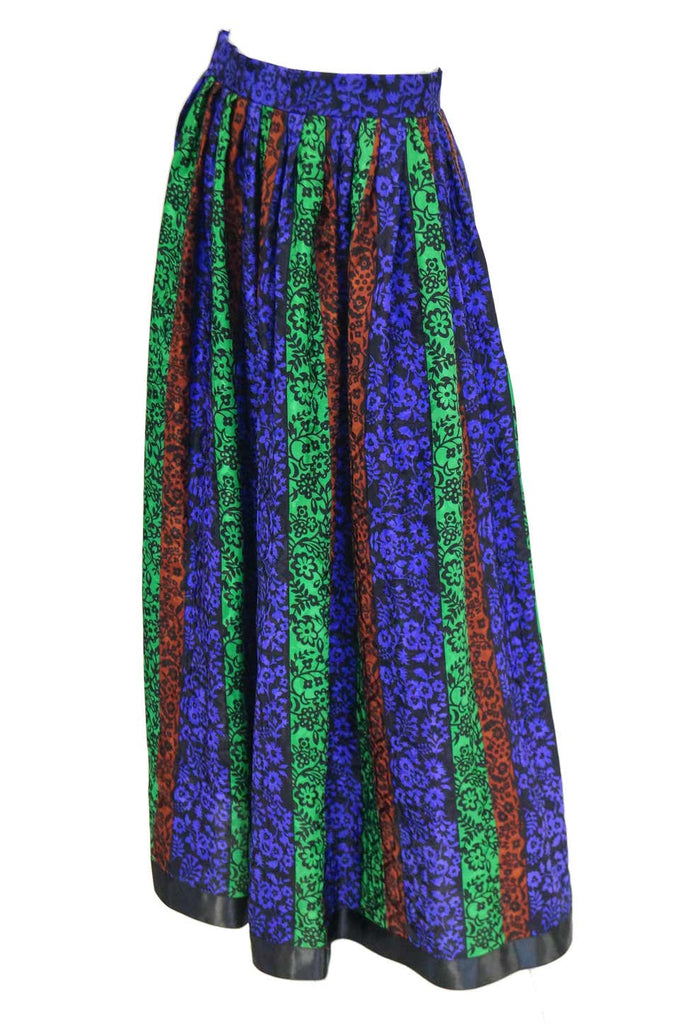 1970s Oscar de la Renta Silk Maxi Skirt in Blue, Green, Red Floral