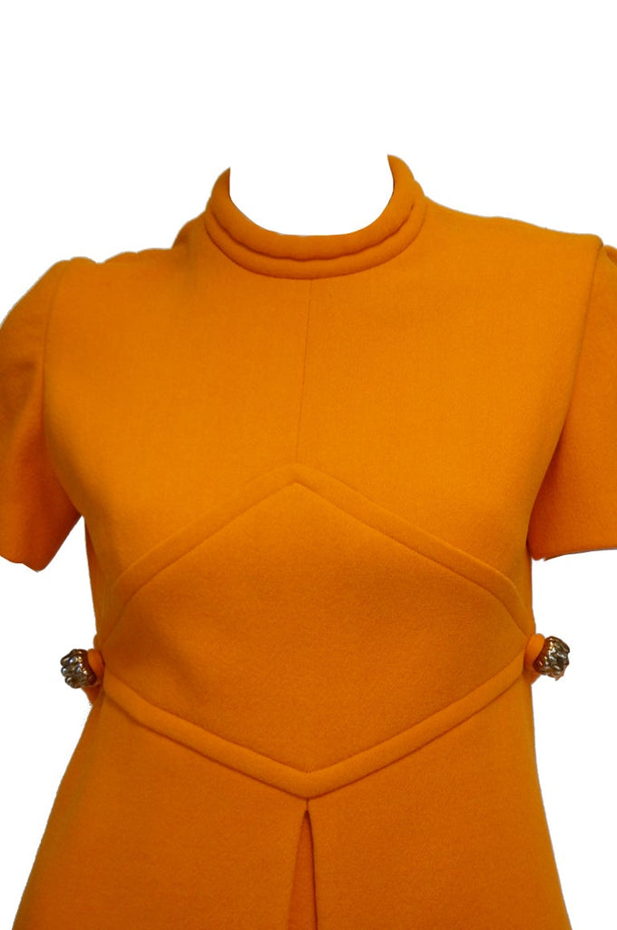 Rare 1960s Bill Blass Orange Mod Mini Dress with Nugget Belt Detail