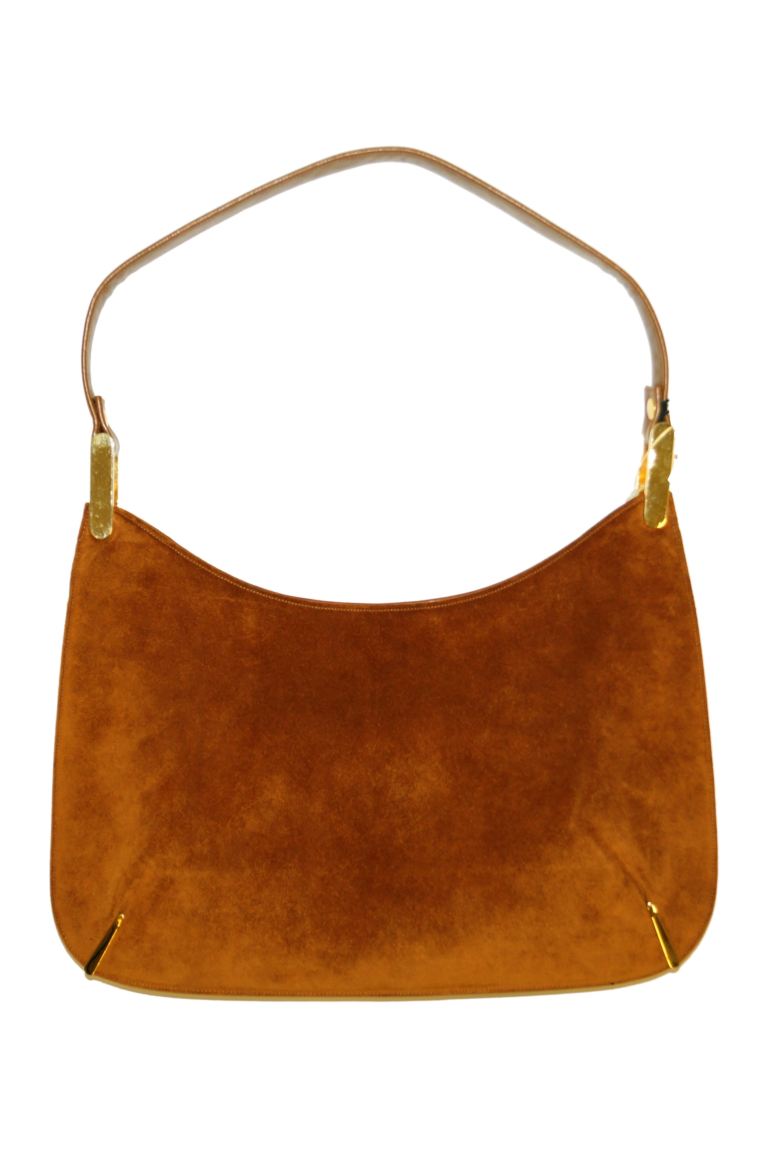 1970s Susan Gail Amber Suede Shoulder Bag with Original Tags - MRS Couture