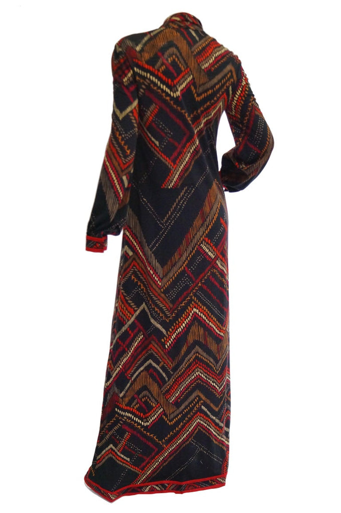 1970s NWT Leonard Black and Red Abstract Tribal Print Knit Dress NWT