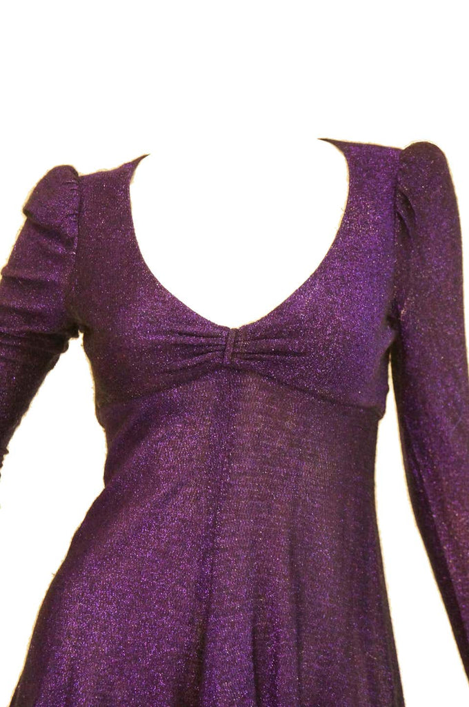 Classic 1970s Biba by Barbara Hulanicki Purple Metallic Lame Party Dress